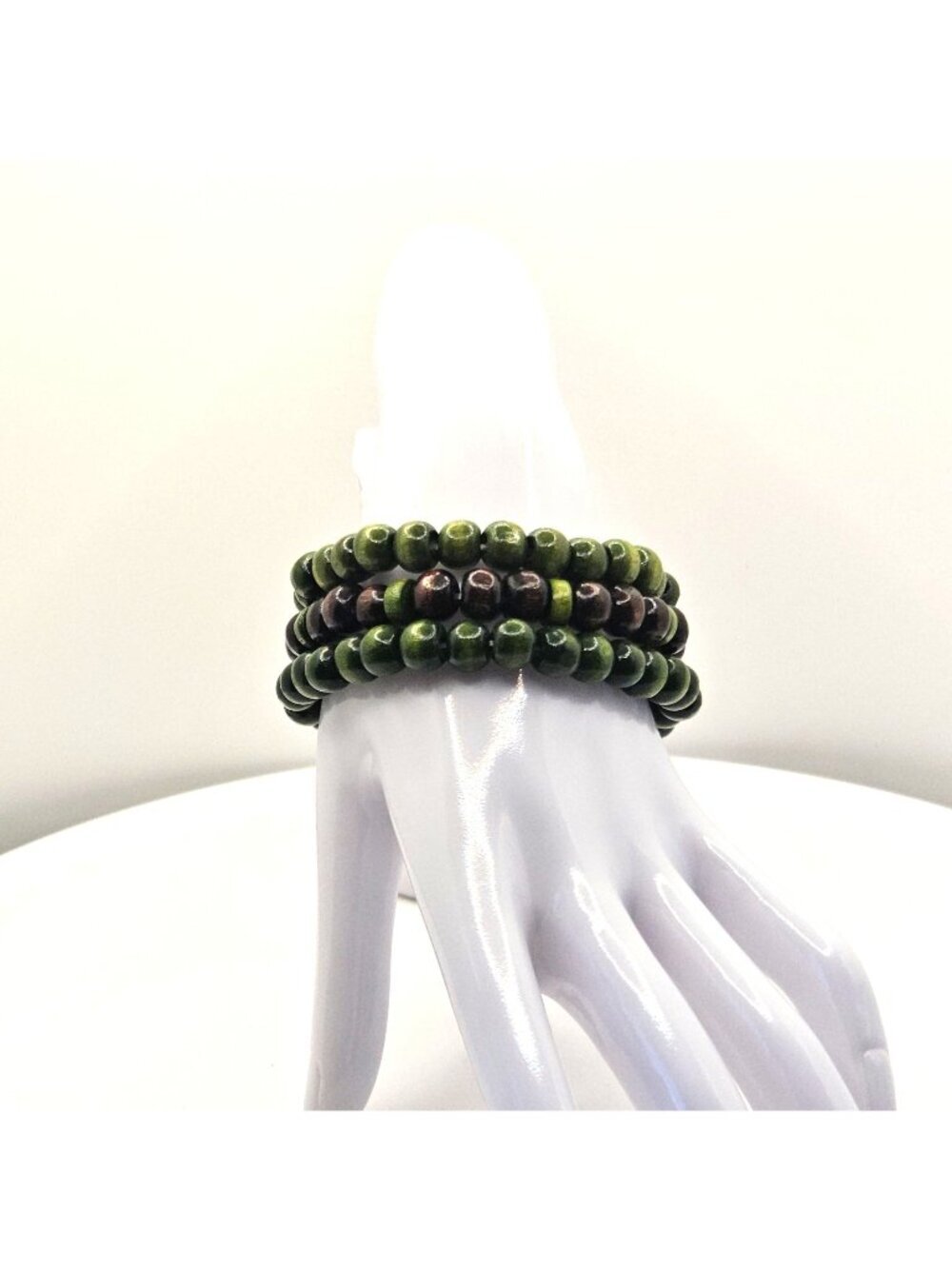 Wooden Beaded Stretch Bracelets In Green & Brown Handmade Jewelry For Women & Me